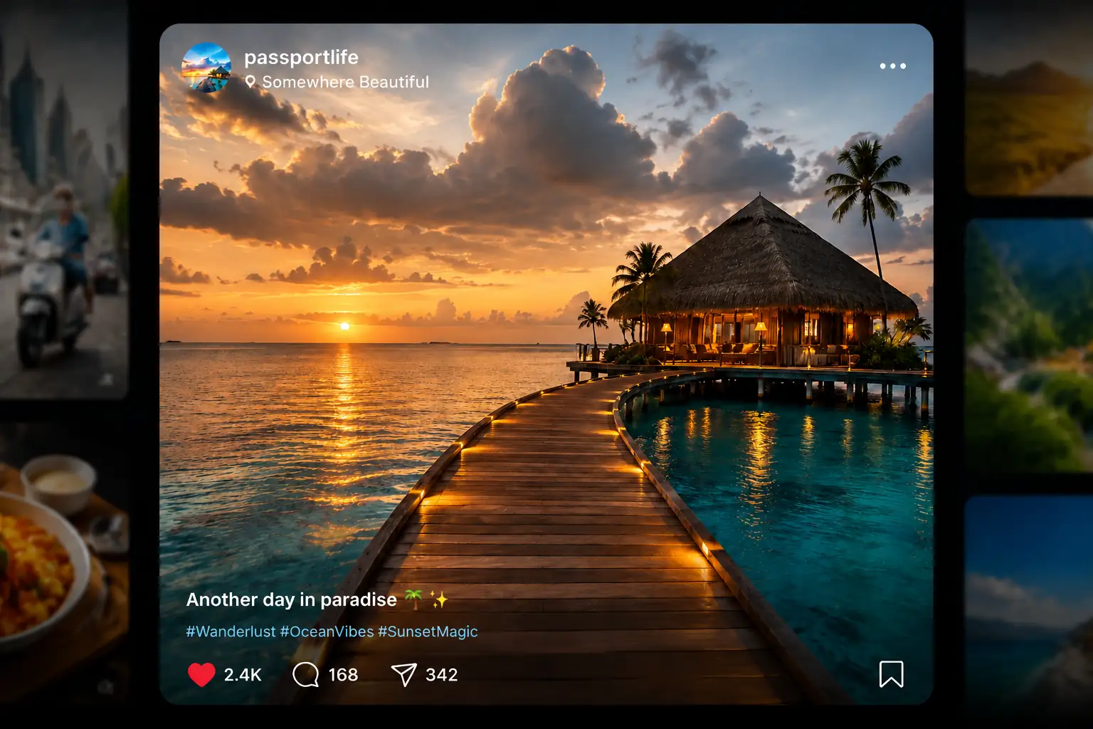 适用于社交媒体的旅行图片经过锐化后夕阳色彩更鲜明，场景细节更清楚