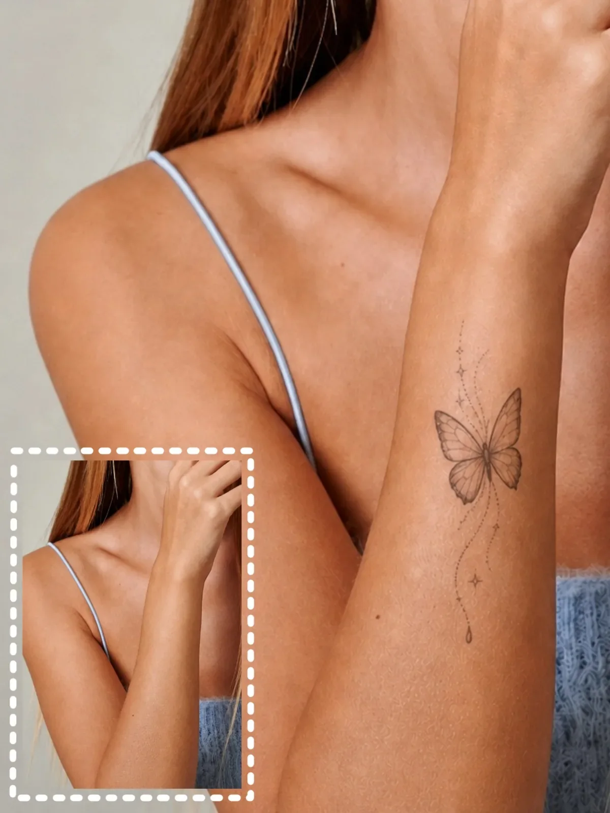 Butterfly tattoo preview on a small body area with a soft and elegant look