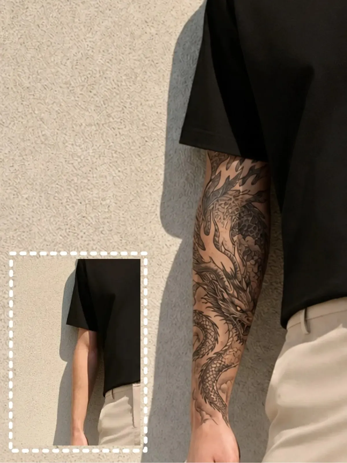 Dragon tattoo preview wrapping naturally across skin for a bold larger placement