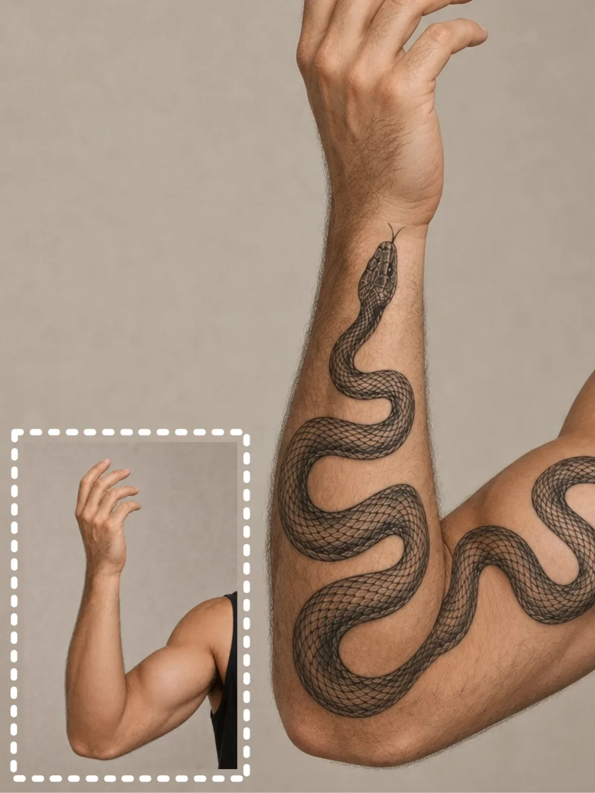 Snake tattoo preview following body contours for a dynamic placement