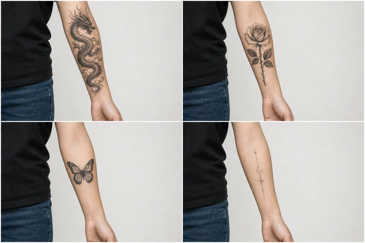 Tattoo style comparison showing multiple preset looks on one uploaded photo