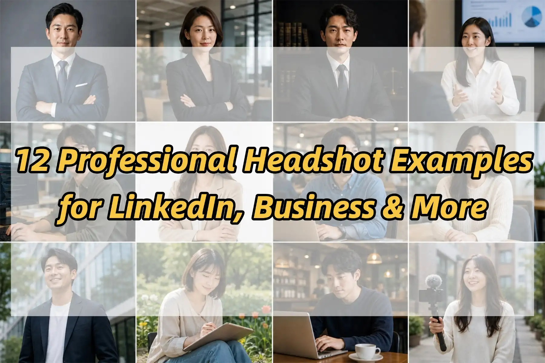A collection of professional headshots showing corporate, LinkedIn, and outdoor styles for different careers.