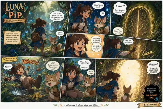 漫画风系列视觉示例，角色一致性、版面节奏与叙事感更稳定