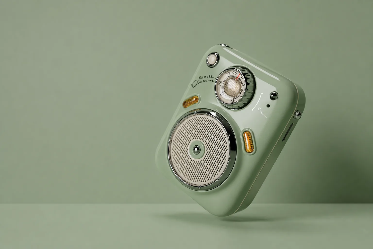Mint instant camera product shot restored with a clean background for catalog use